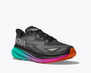 Hoka Womens Clifton 9 Goretex | Black/Electric Aqua