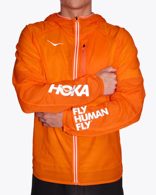 Hoka Mens Skyflow Viz Jacket | Electric Tangerine