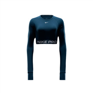 Nike Womens Pro Dri-FIT Cropped Top | Armory Navy/White