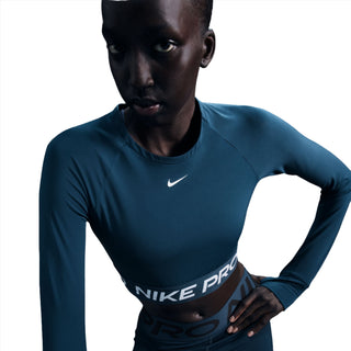 Nike Womens Pro Dri-FIT Cropped Top | Armory Navy/White