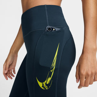 Nike Womens Fast Swoosh Mid-Rise Running Leggings | Armoury Navy/Bright Cactus