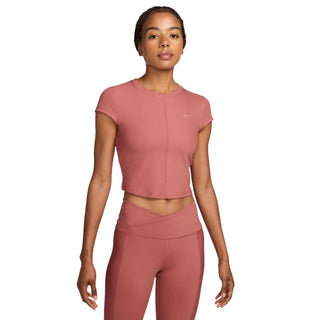 Nike Womens One Fitted Rib Cropped Top | Canyon Pink/White