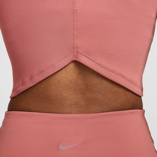 Nike Womens One Fitted Rib Cropped Top | Canyon Pink/White