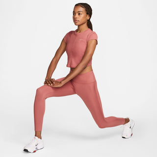 Nike Womens One Fitted Rib Cropped Top | Canyon Pink/White