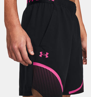 Under Armour Mens Woven 6" Graphic Shorts | Black/Astro Pink