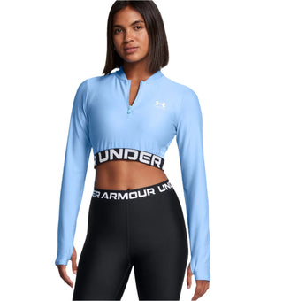 Under Armour Womens Heat Gear Rib 1/4 Zip | Horizon Blue/White