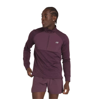 New Balance Mens Athletics Heat Grid 1/2 Zip | Plum Brown