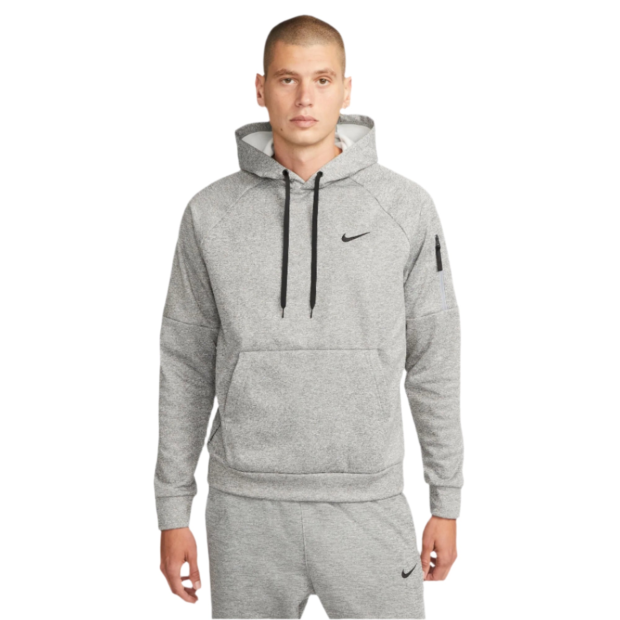 Nike Mens Therma FIT Hooded Pullover Dark Grey Heather Particle Grey Taskers Sports